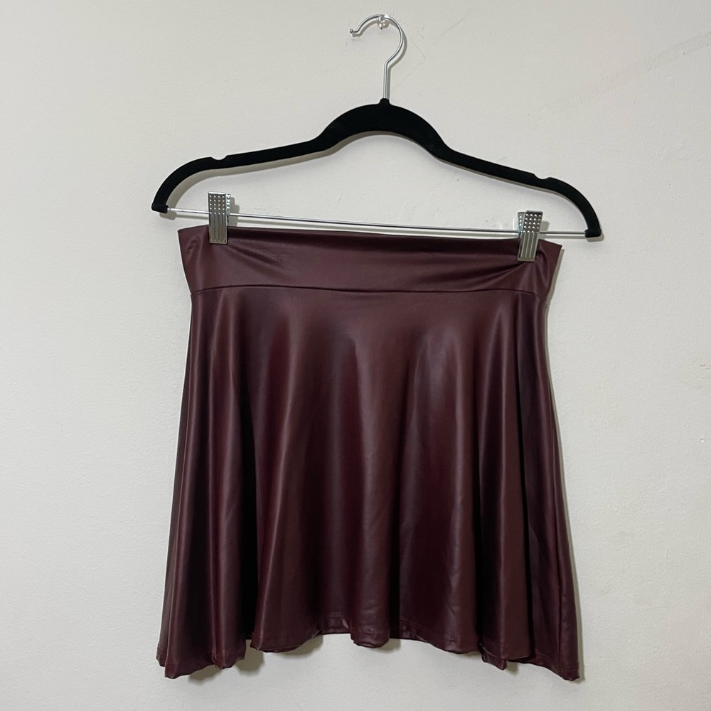 Burgundy Faux Latex Miniskirt